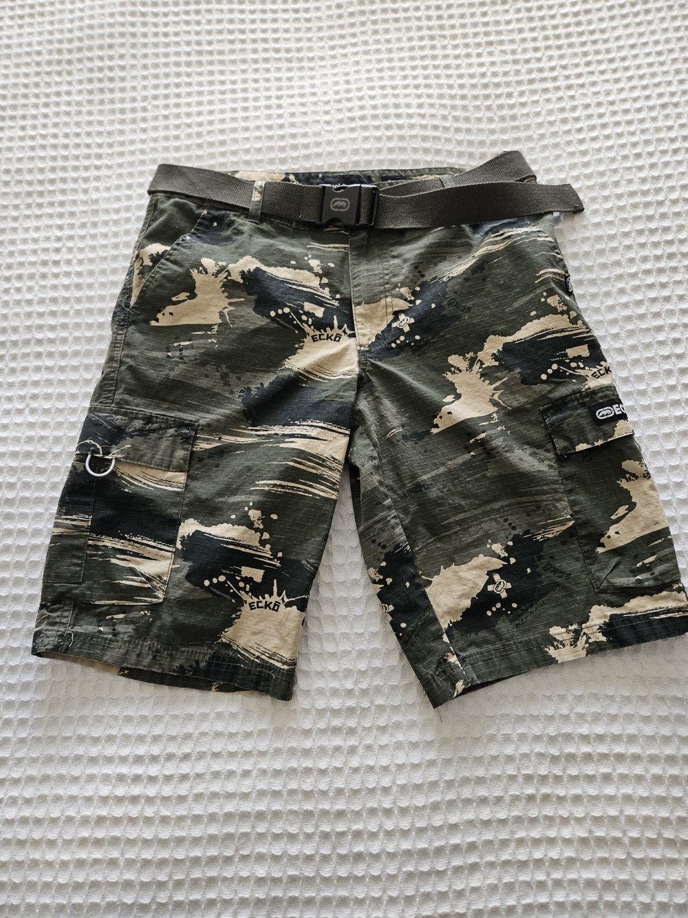 Ecko Unltd. Men's Ripstop Camouflage Cotton Cargo Shorts Belted Button Pockets
